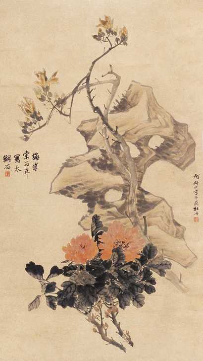 何研北 花卉 轴